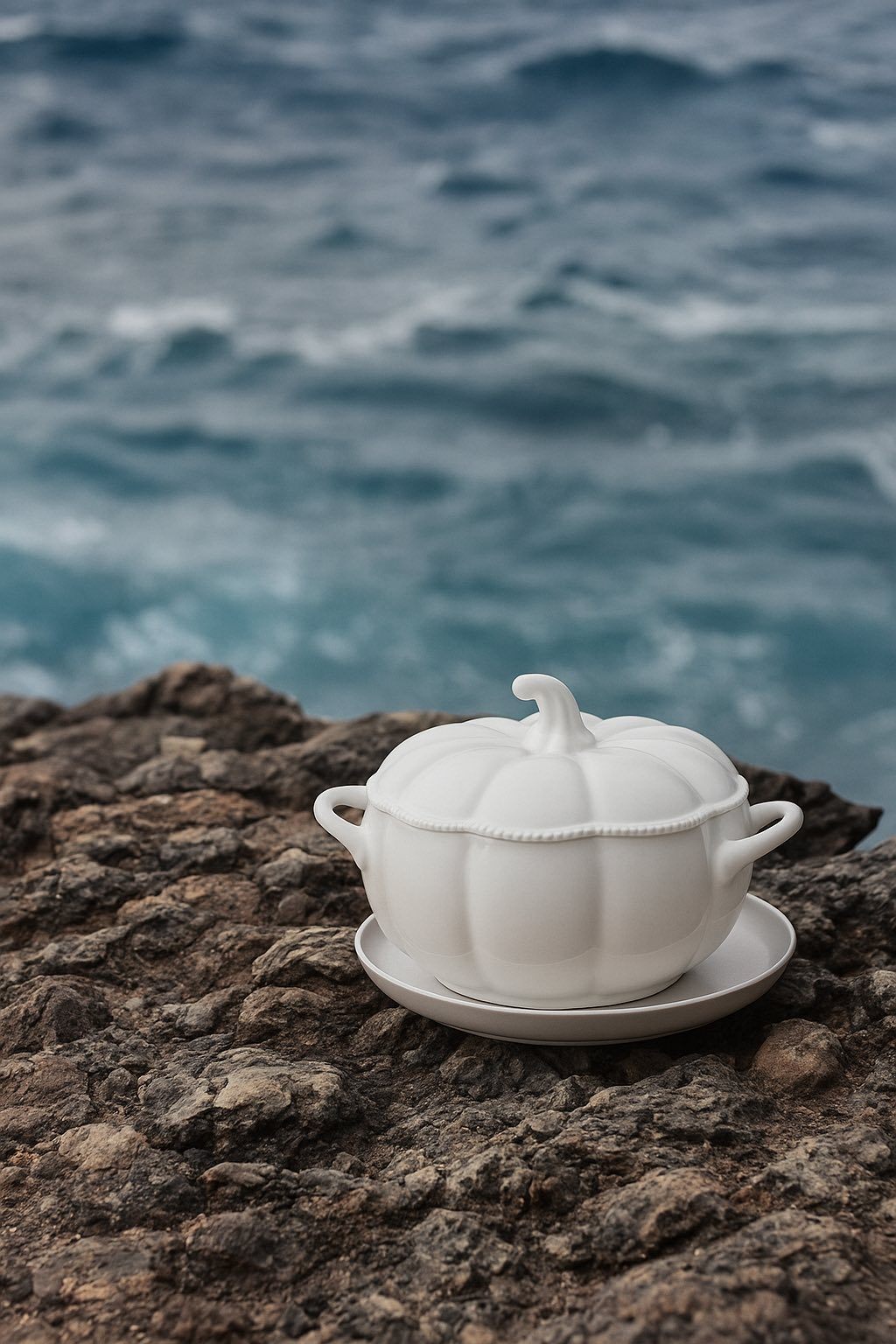 Pumpkin Bowl With Lid - Thố Canh/Cơm Quả Bí Với Nắp Sứ Trắng