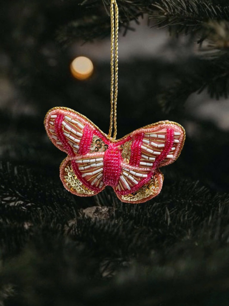 Bead Embroidered Butterfly Ornament