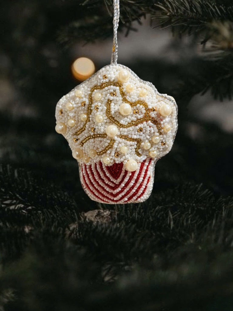 Bead Embroidered Popcorn Ornament