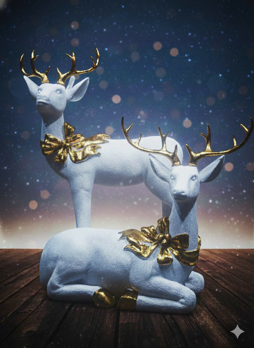 Christmas Decoration Pair Of Deer Statues - Tượng Cặp Hươu Trang Trí Giáng Sinh 84x28x71CM