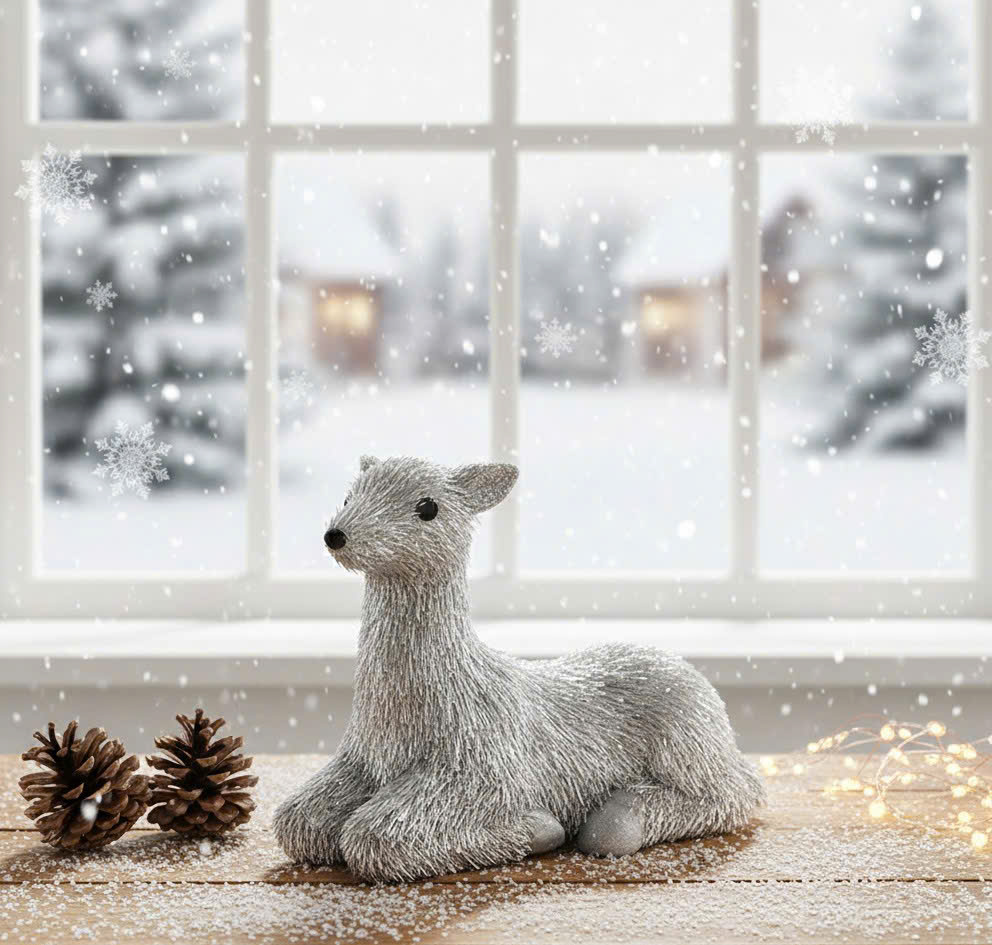 Diamond White Plush Fabric Indeer - Tuần Lộc Nhung Ánh Kim 26x15x19CM