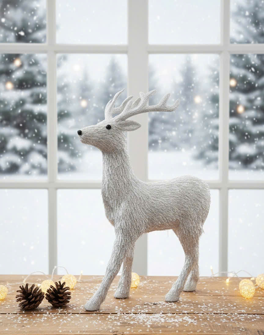 Diamond White Plush Fabric Indeer - Tuần Lộc Nhung Ánh Kim 36x17x44CM