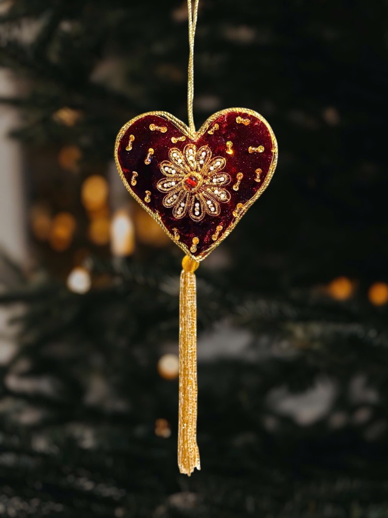 Fabric Embroidered Heart Tassel Ornament Rome