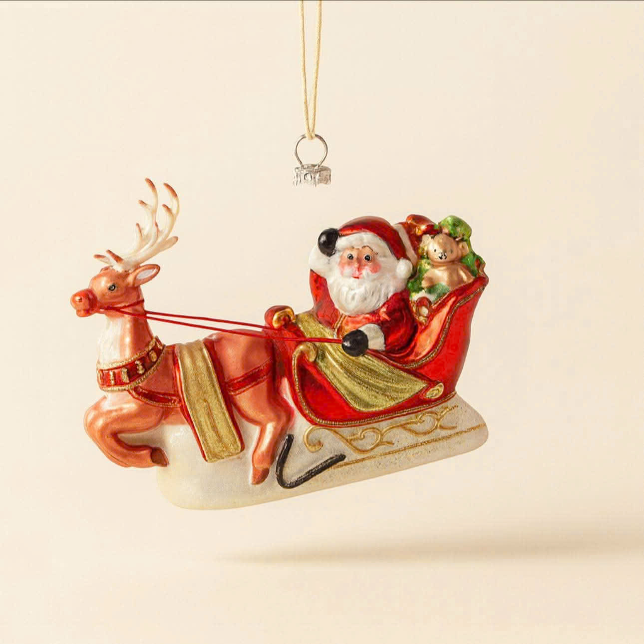 Glass Husband Driving Deer Car - Đồ Treo Hình Cỗ Xe Ông Gias Noel Thủy Tinh