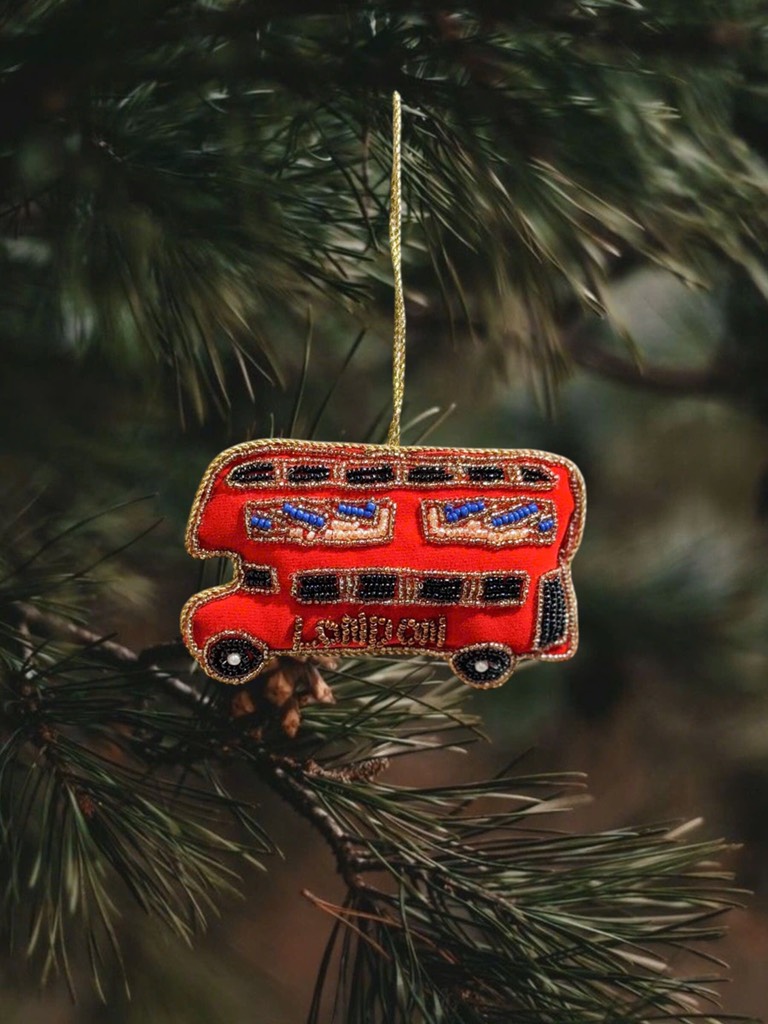 Velvet Embroidered Bus Ornament