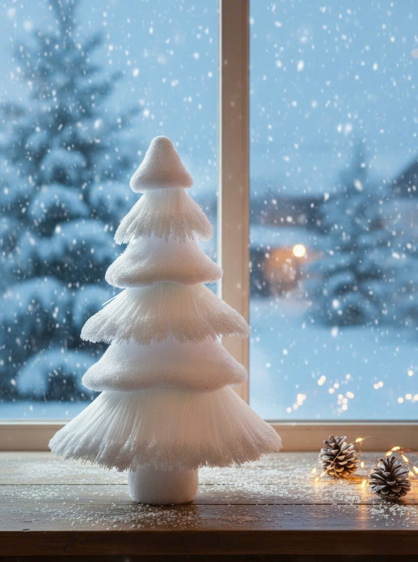 White Plush Fabric Pine Tree Size M - Cây Thông Nhung Màu Trắng Size M