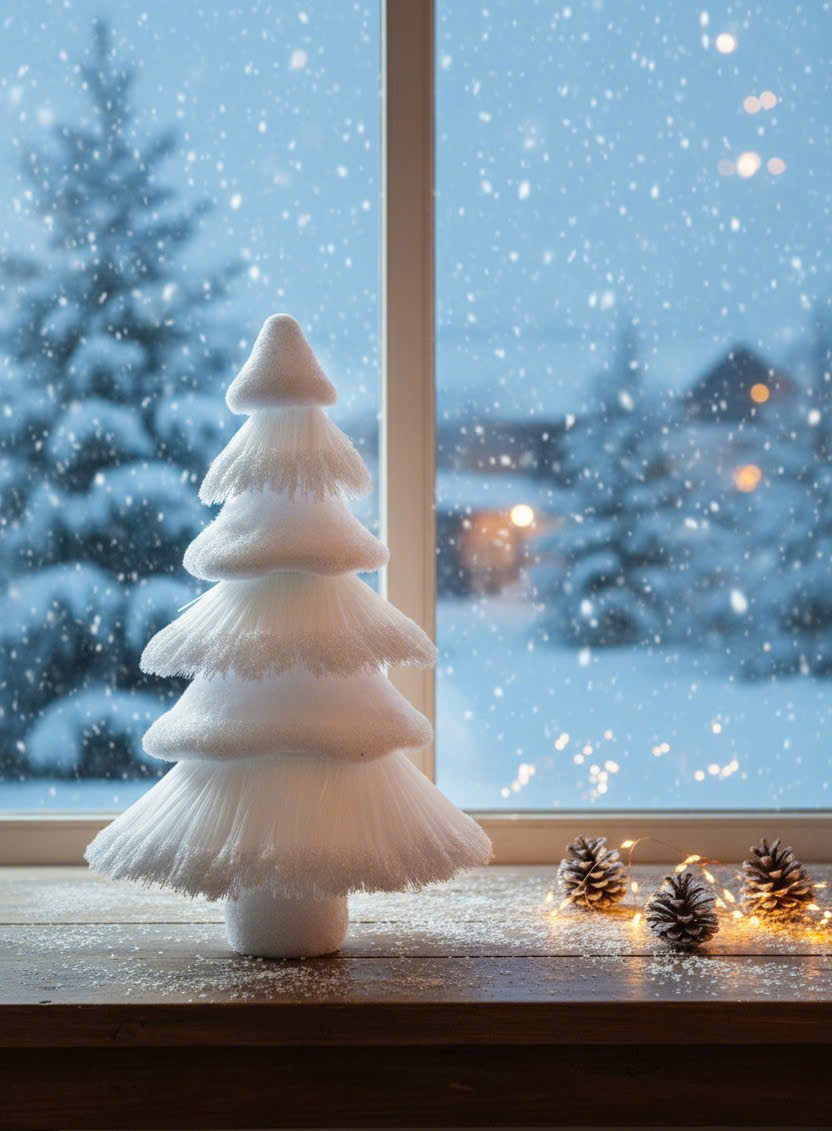 White Plush Fabric Pine Tree Size S - Cây Thông Nhung Màu Trắng Size S