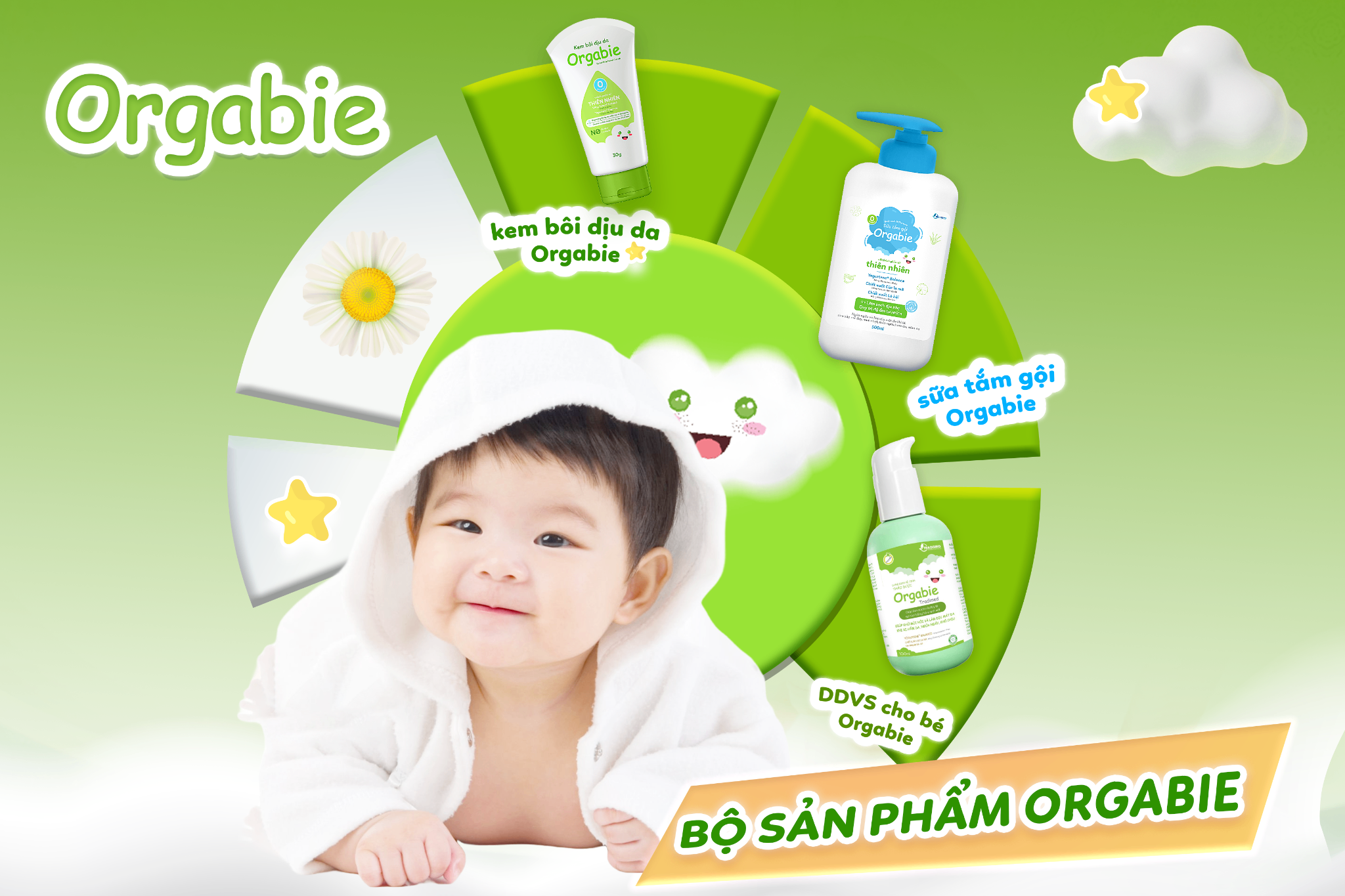 Không lo hăm da vì đã có bộ sản phẩm Orgabie chăm sóc da con