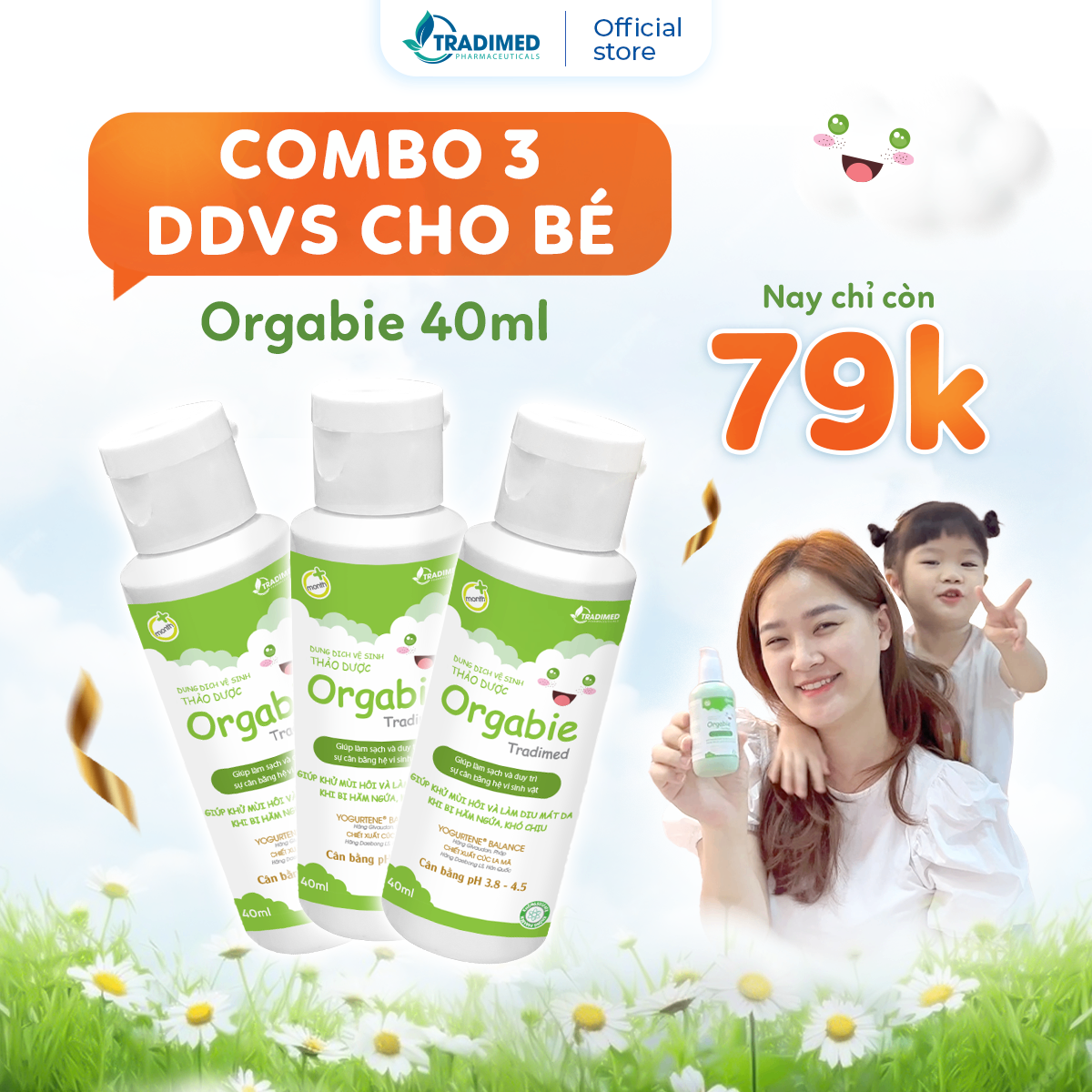 Combo 3 dung dịch vệ sinh bé gái Orgabie 40ml