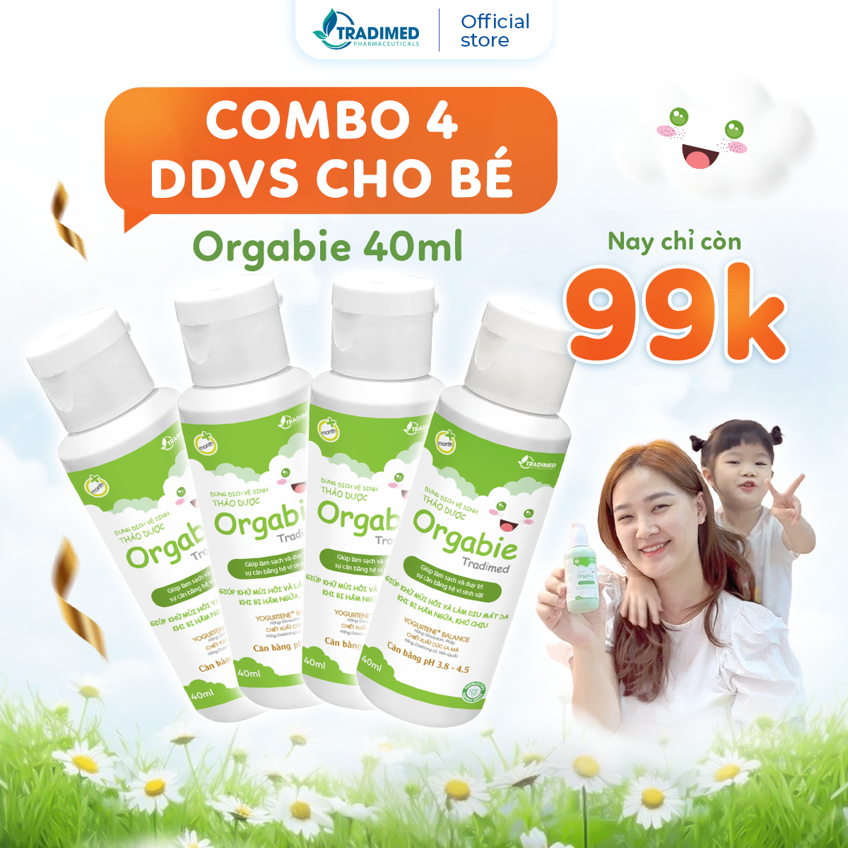 Combo 4 dung dịch vệ sinh bé gái Orgabie 40ml