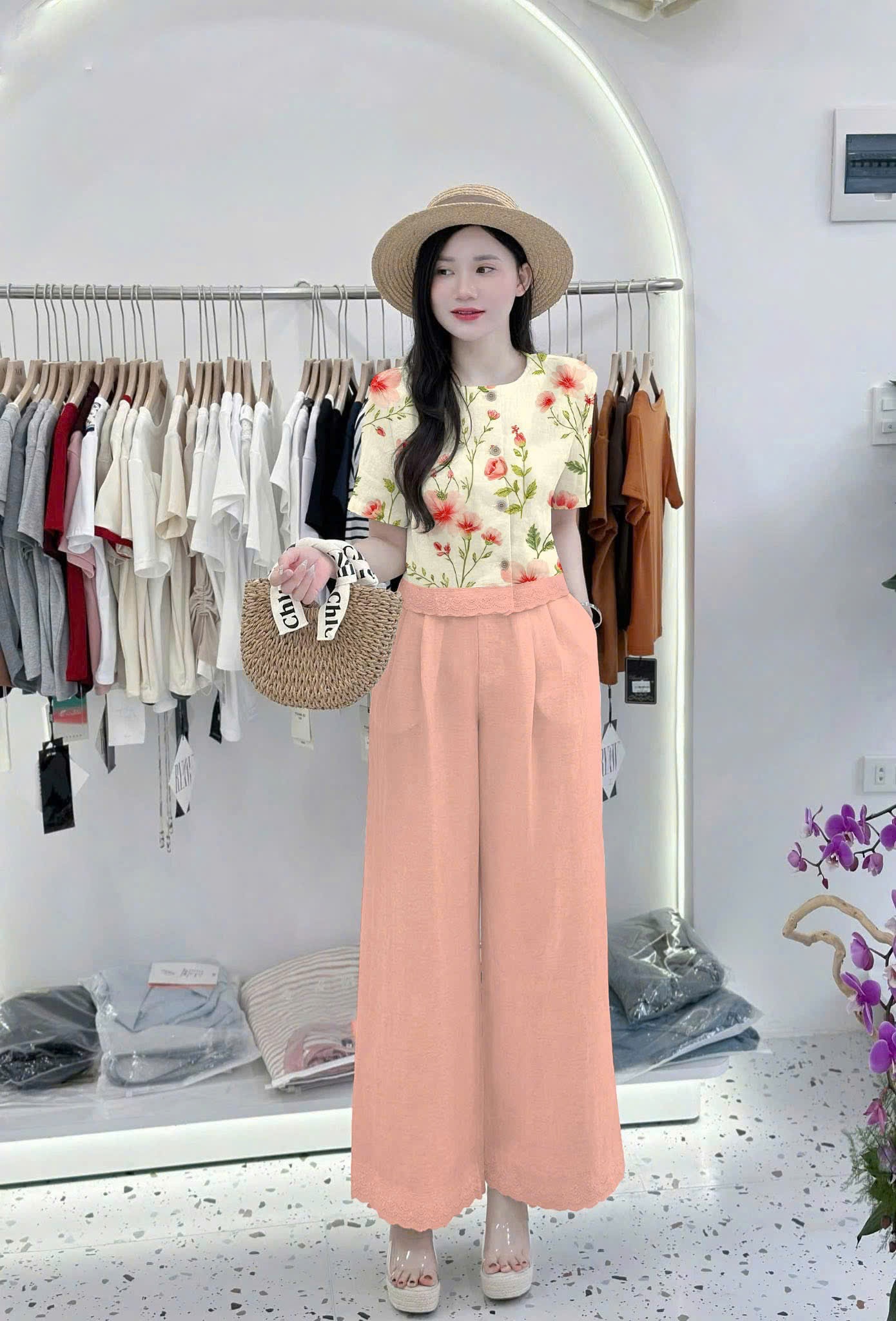 Bộ áo chất lụa Linen, quần mango thời thượng