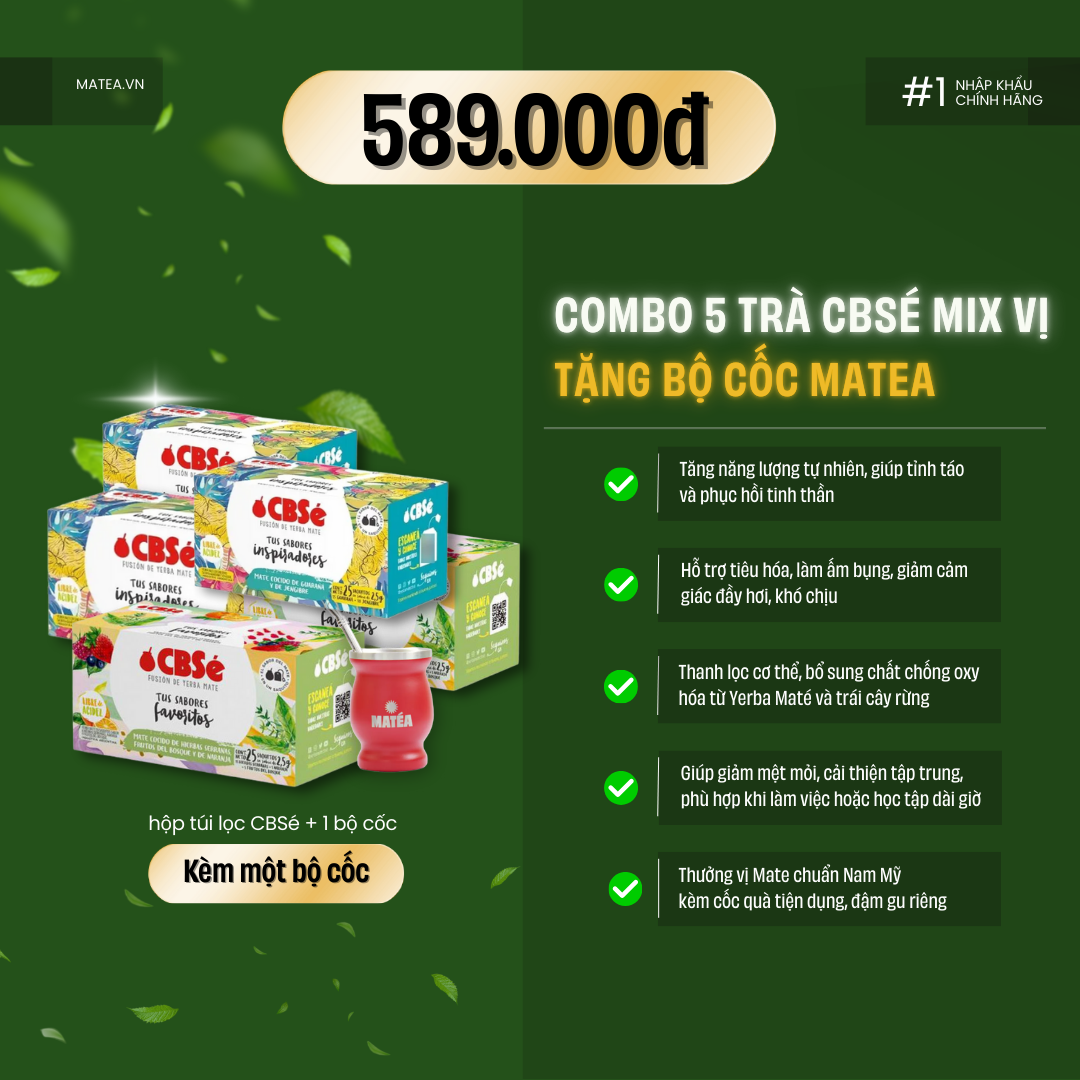 Combo 5 trà Cbsé túi lọc tặng bộ cốc