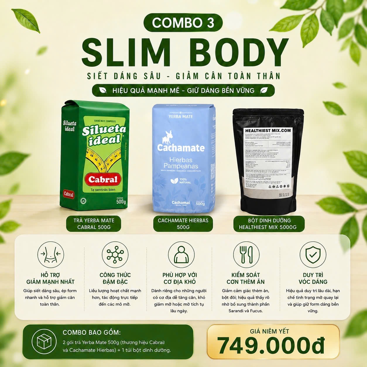 Combo hỗ trợ giảm cân Slim Body 3 gói