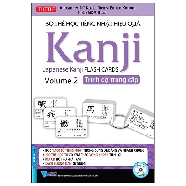 Bộ Thẻ Học Tiếng Nhật Hiệu Quả Kanji - Trình Độ Trung Cấp (200 Thẻ +1CD) - Alexender DC Kask, Tiến Sĩ Emiko Konomi (Mới 100%) Tiếng Nhật, First News - SÁCH ĐẠI HỌC