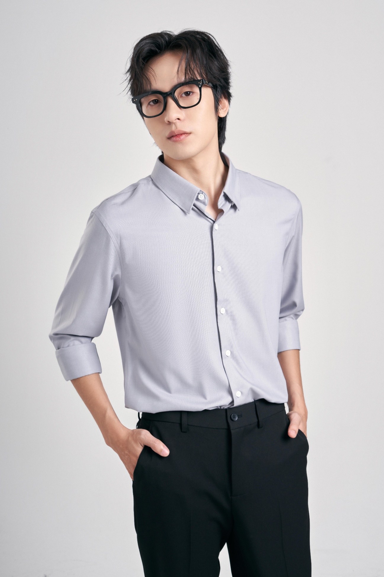 Áo Sơ Mi Cổ Đức Dài Tay Slim 3176 - Ghi - 2XL