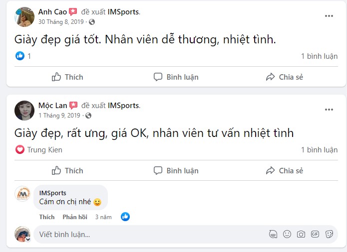 Đánh giá của khách hàng khi mua giày chạy bộ tại Imsports