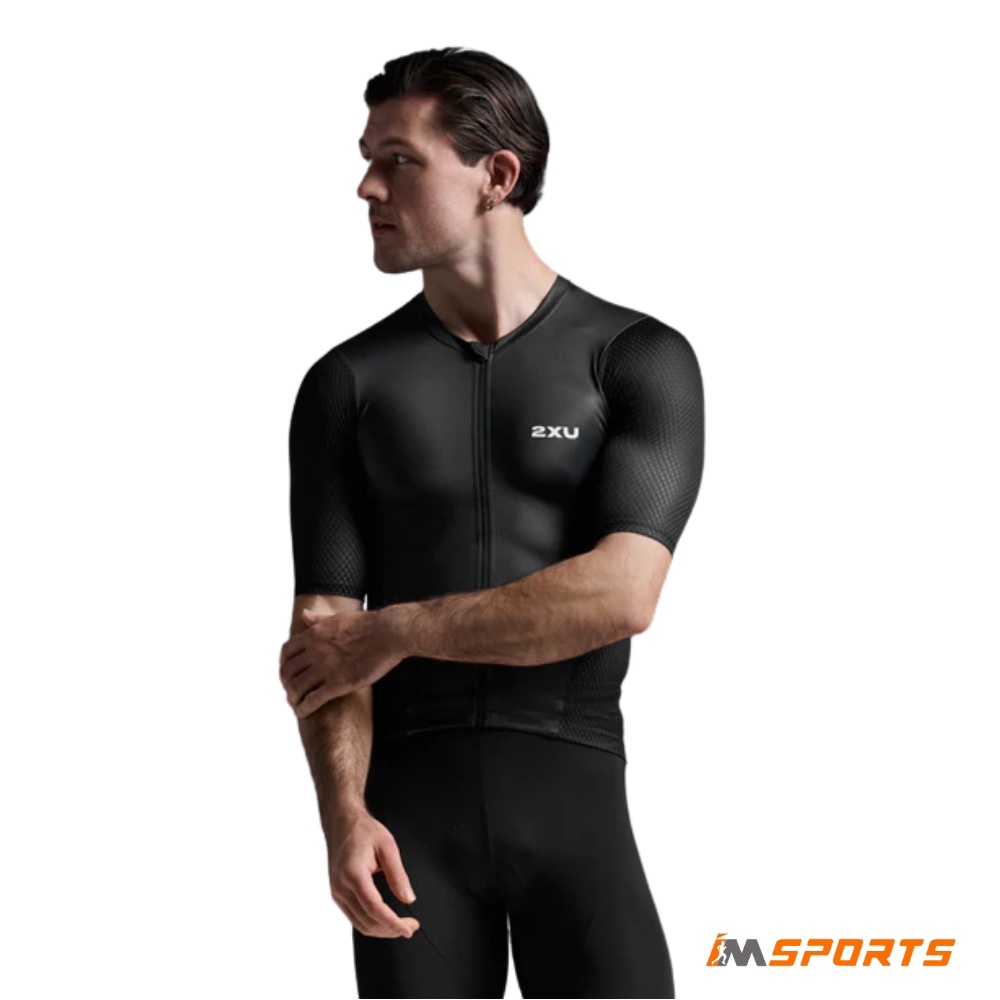 Aero Hex Tri Sleeved Top | Áo Ba Môn Phối Hợp Nam Triathlon 2XU Aero Hex Tri Sleeved Top - BLK/WHT
