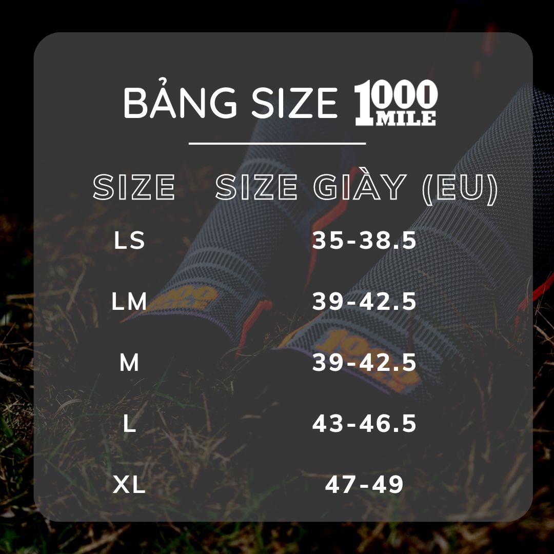 Bảng size tất chạy bộ 1000 mile