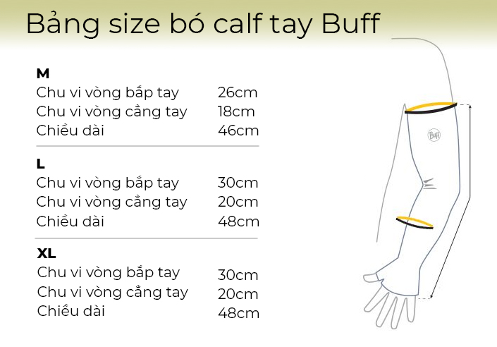 Bảng size bó calf tay Buff