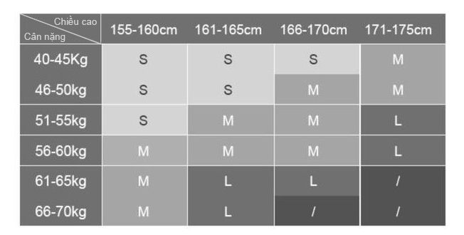 Bảng size áo chạy bộ UTO nữ