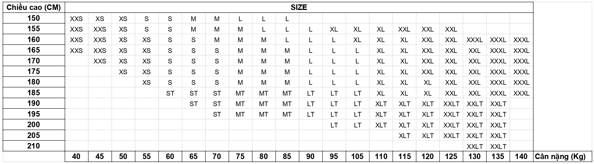 bảng size quần dài chạy bộ 2xu nam