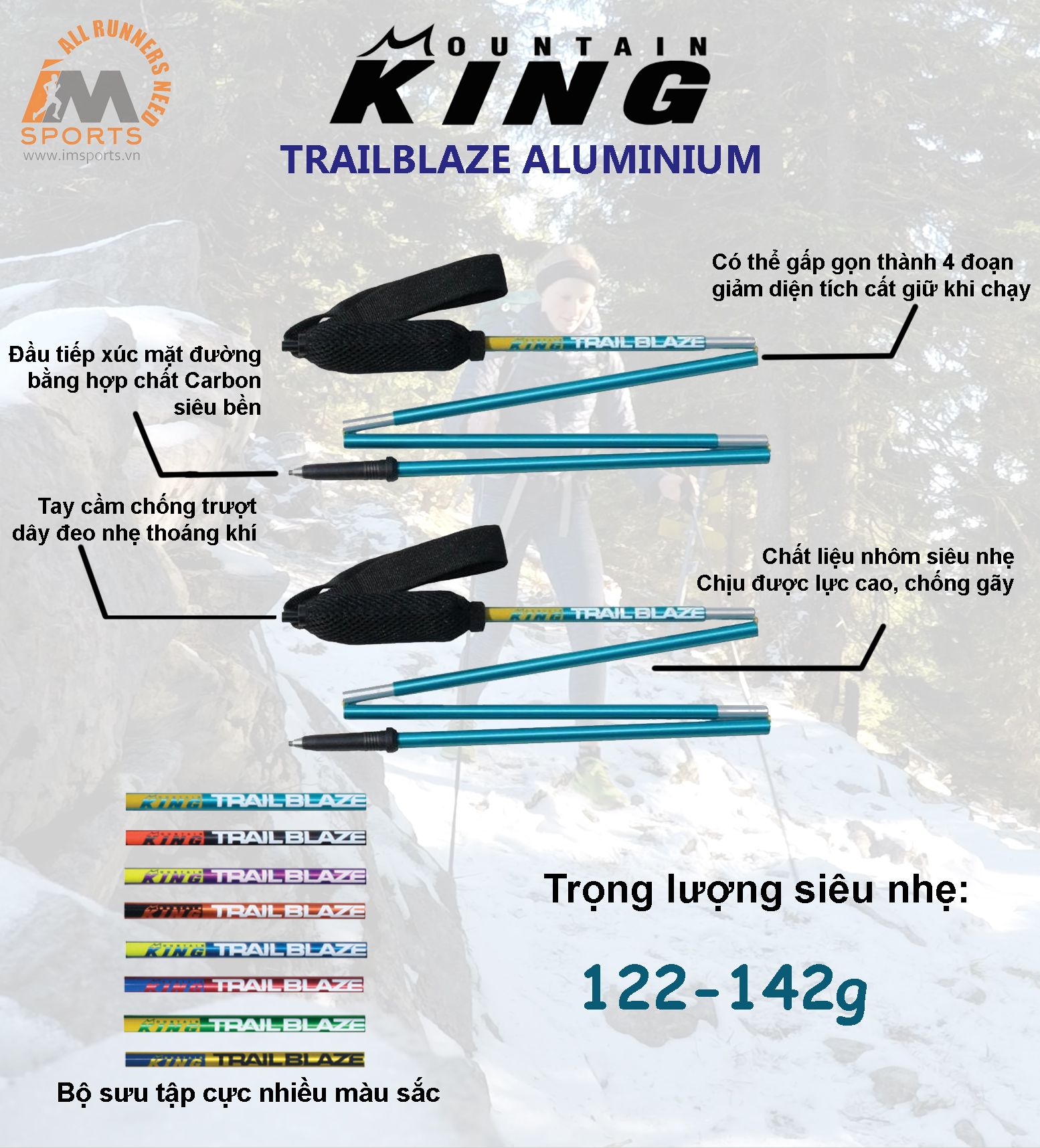 Gậy chạy trail Mountain King Trail Blaze nhôm