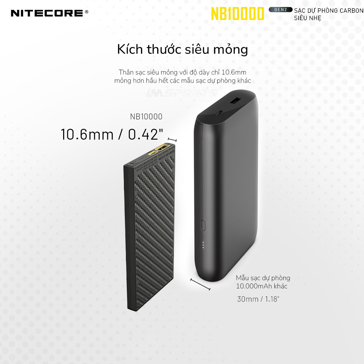 Sạc dự phòng vỏ Carbon siêu nhẹ Nitecore NB10000 Gen 2 Power Bank