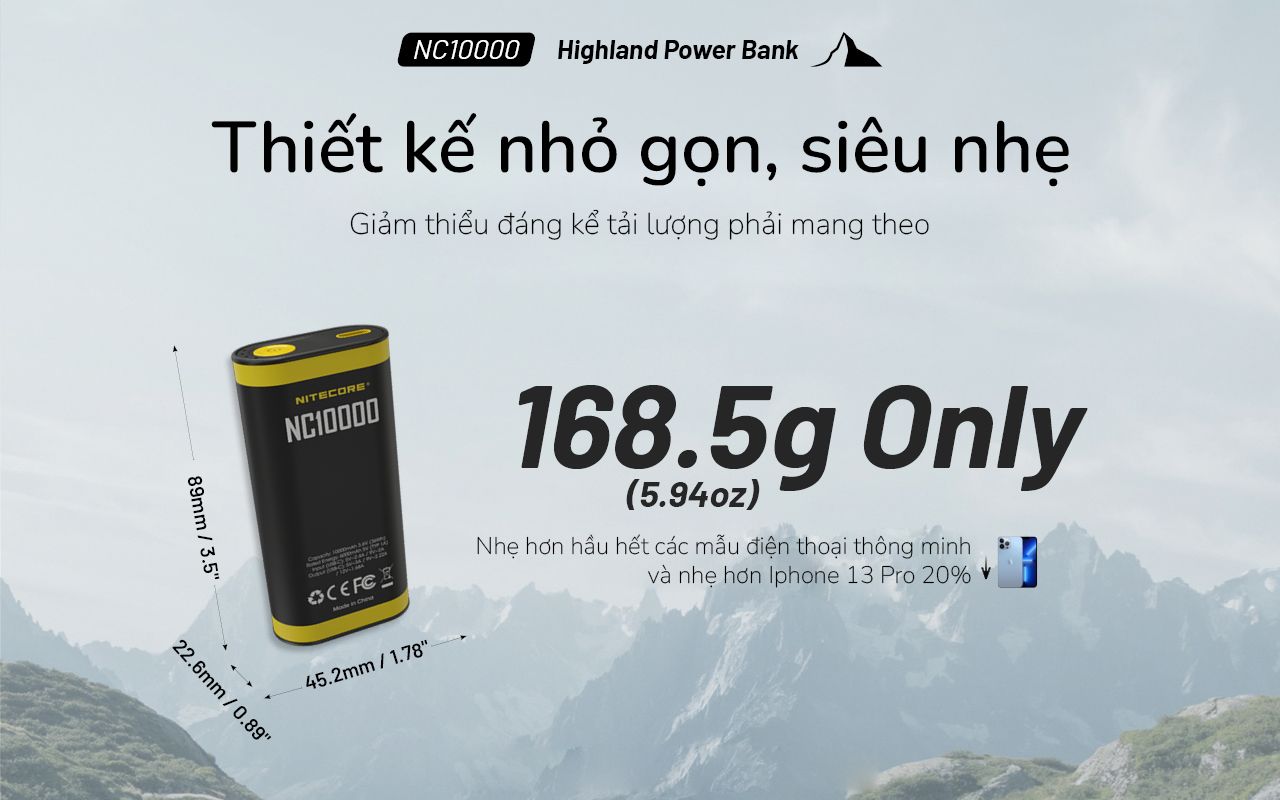 Sạc dự phòng kết hợp đèn LED Nitecore NC10000 Outdoor Compact Power Bank