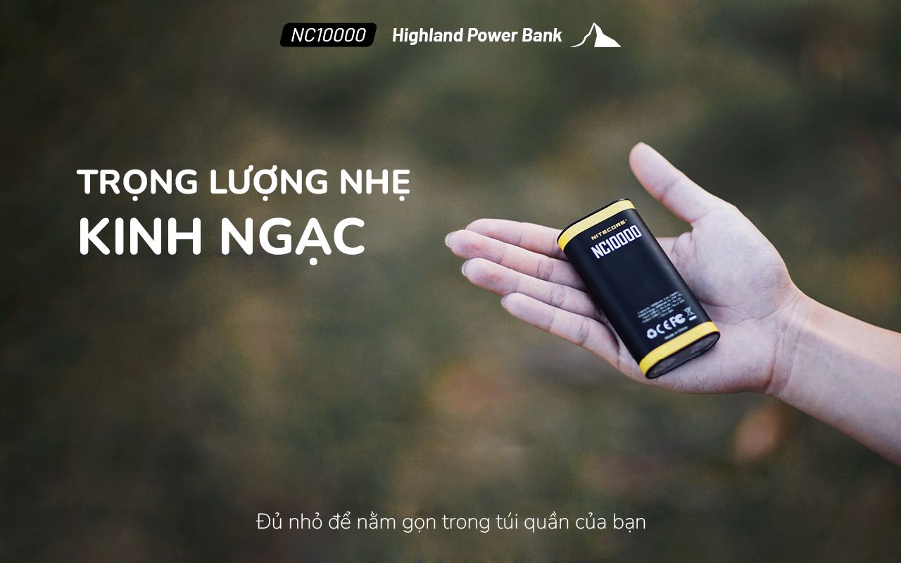 Sạc dự phòng kết hợp đèn LED Nitecore NC10000 Outdoor Compact Power Bank