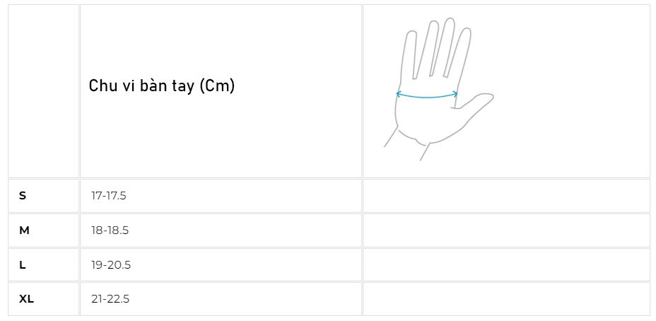 Bảng size găng tay raidlight