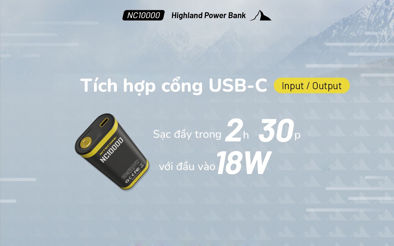 Sạc dự phòng kết hợp đèn LED Nitecore NC10000 Outdoor Compact Power Bank