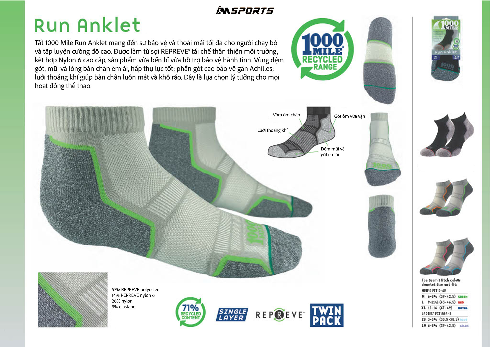 1000 Mile Run Anklet Ladies - Colgan Sports - View #11