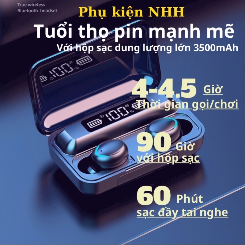 Tai nghe Bluetooth F9 Pro Phiên Bản Không Dây Cao Cấp Cảm Ứng Sạc Dự Phòng - đen