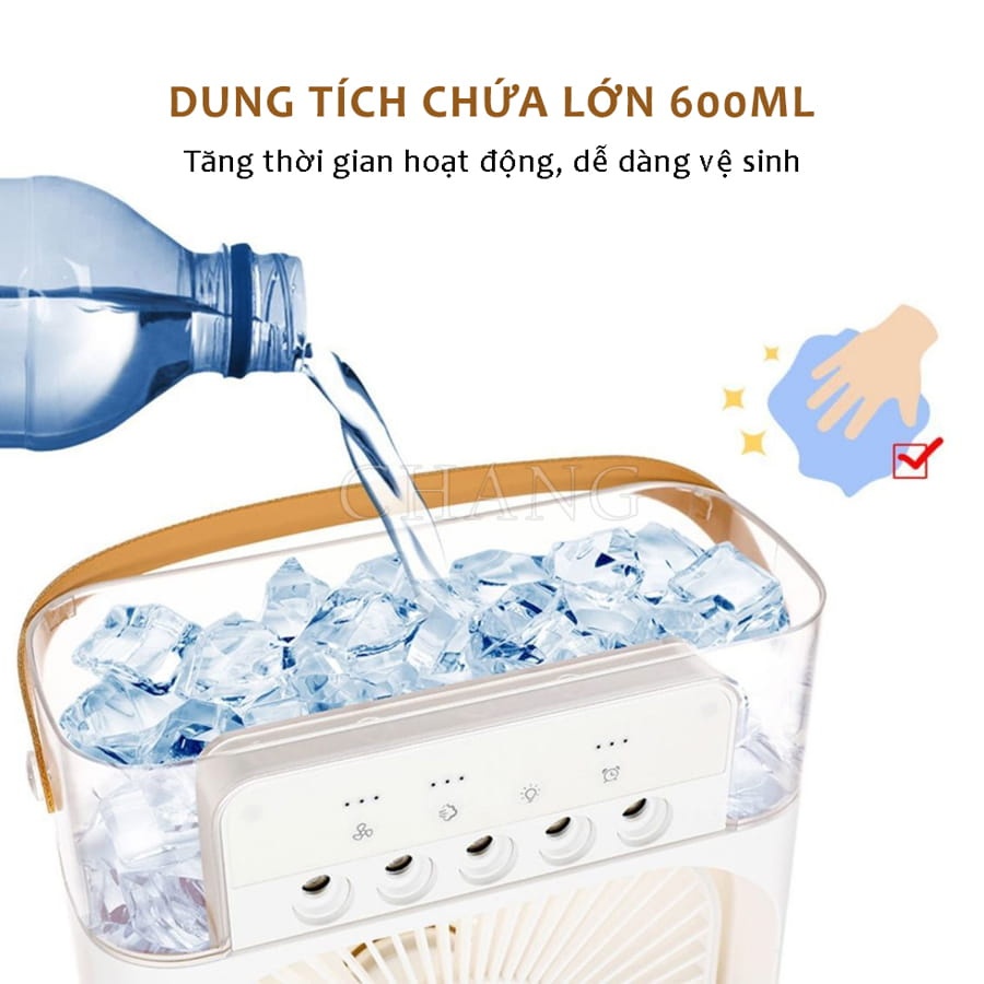 Quạt Điều Hòa Hơi Nước Mini, Quạt Phun Sương Tạo Ẩm 3 Chế Độ Gió Tích Hợp Đèn Led