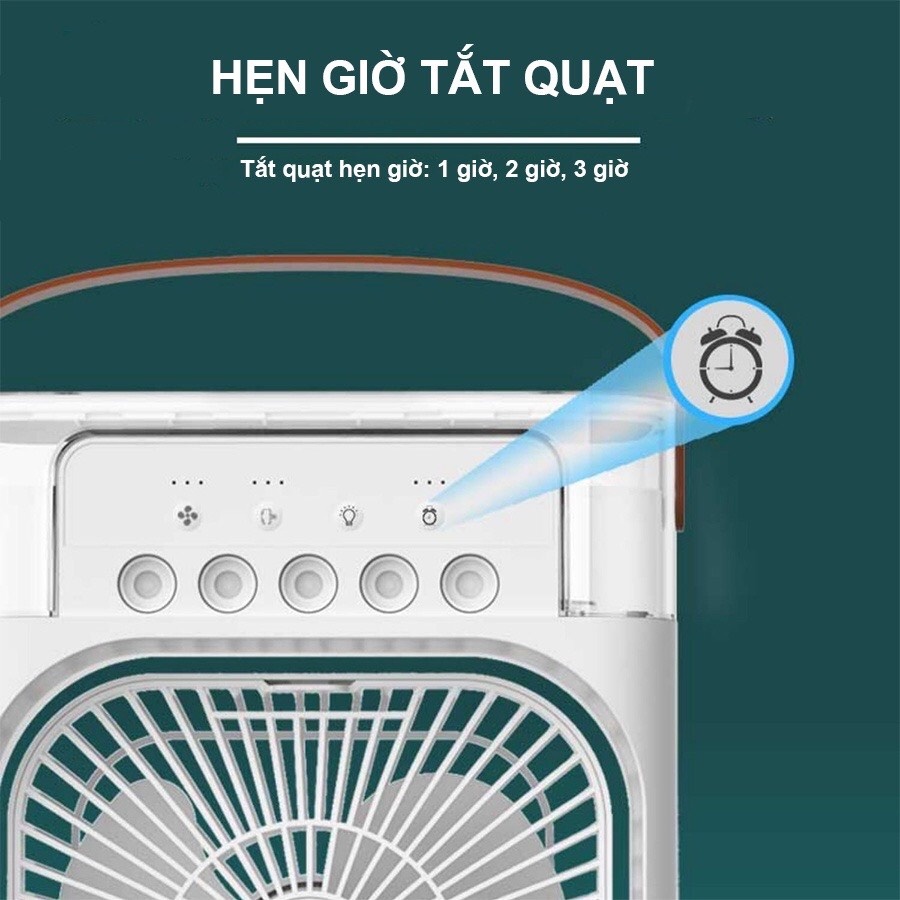 Quạt Điều Hòa Hơi Nước Mini, Quạt Phun Sương Tạo Ẩm 3 Chế Độ Gió Tích Hợp Đèn Led