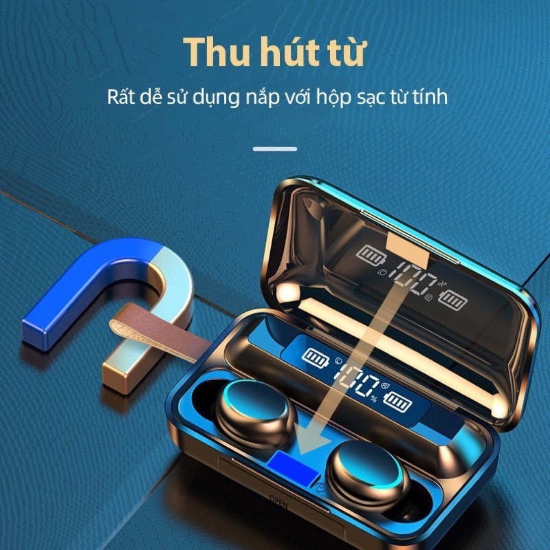 Tai nghe Bluetooth F9 Pro Phiên Bản Không Dây Cao Cấp Cảm Ứng Sạc Dự Phòng - đen