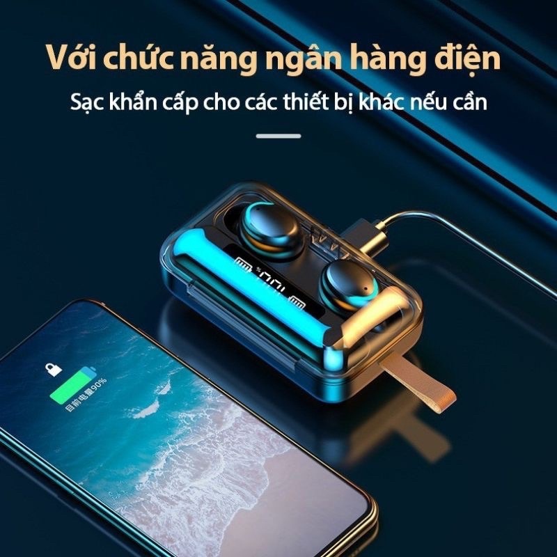 Tai nghe Bluetooth F9 Pro Phiên Bản Không Dây Cao Cấp Cảm Ứng Sạc Dự Phòng - đen