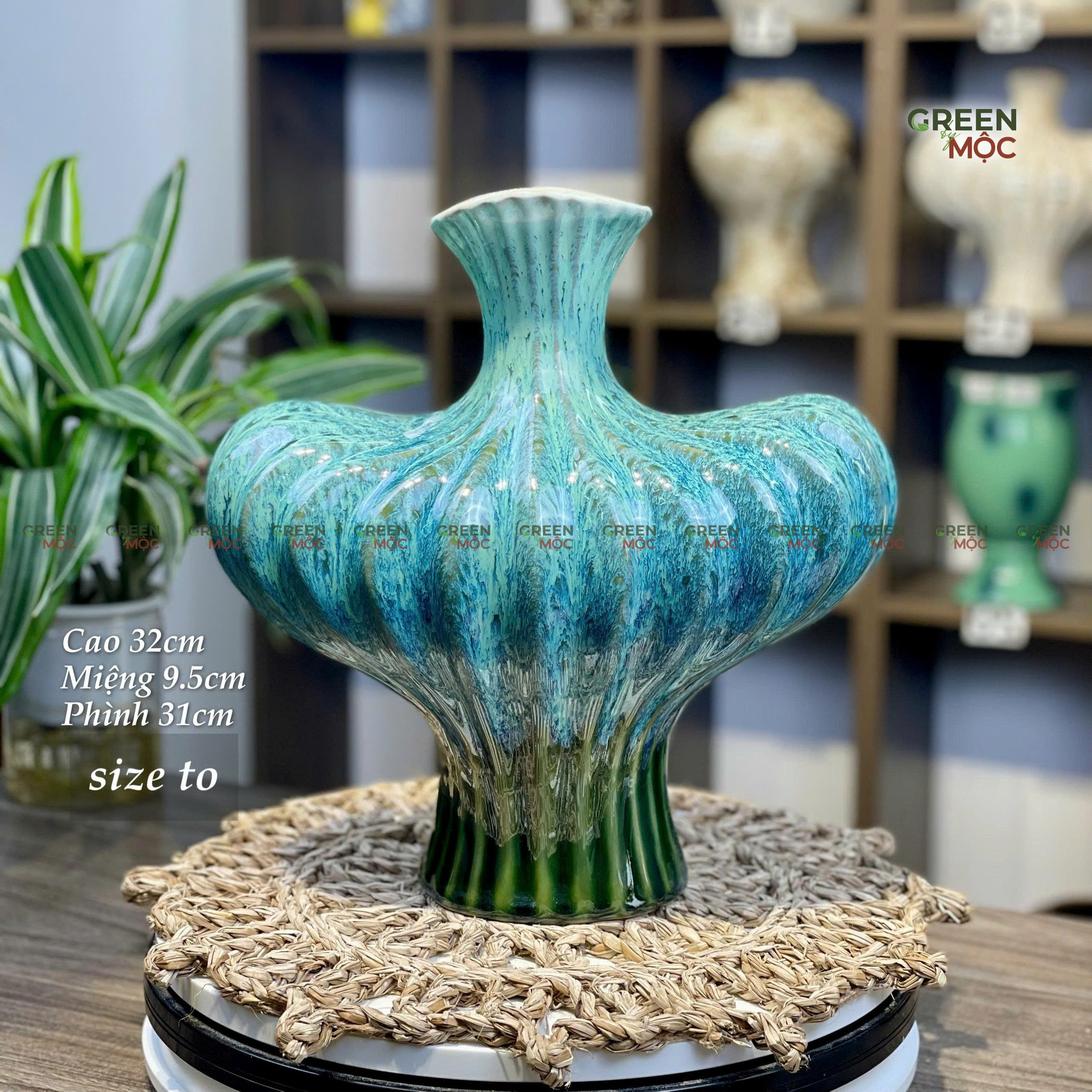 Bình Cắm Hoa Dáng Lồng Đèn Trái Tim Gốm Tùng Bát Tràng Men Bạch Ngọc 32cm