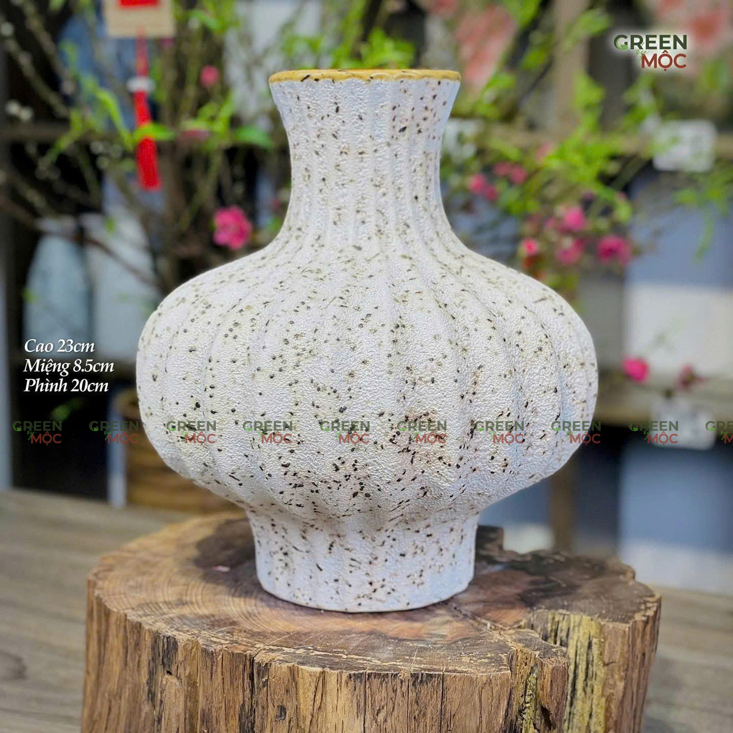 Bình Cắm Hoa Dáng Lồng Đèn 23cm Gốm Ngà Bát Tràng