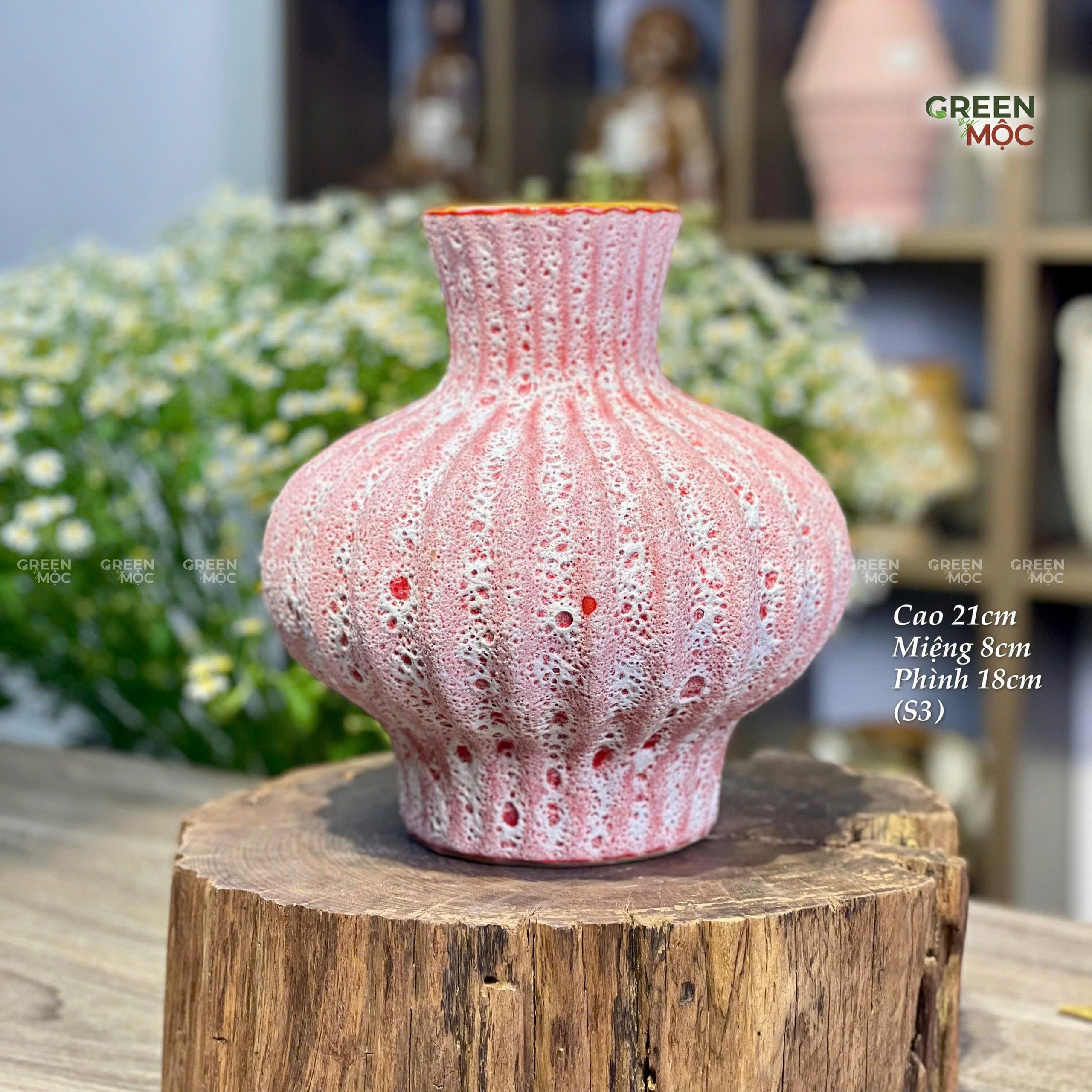 Bình Cắm Hoa Dáng Lồng Đèn Gốm Ngà Bát Tràng Cao 21cm