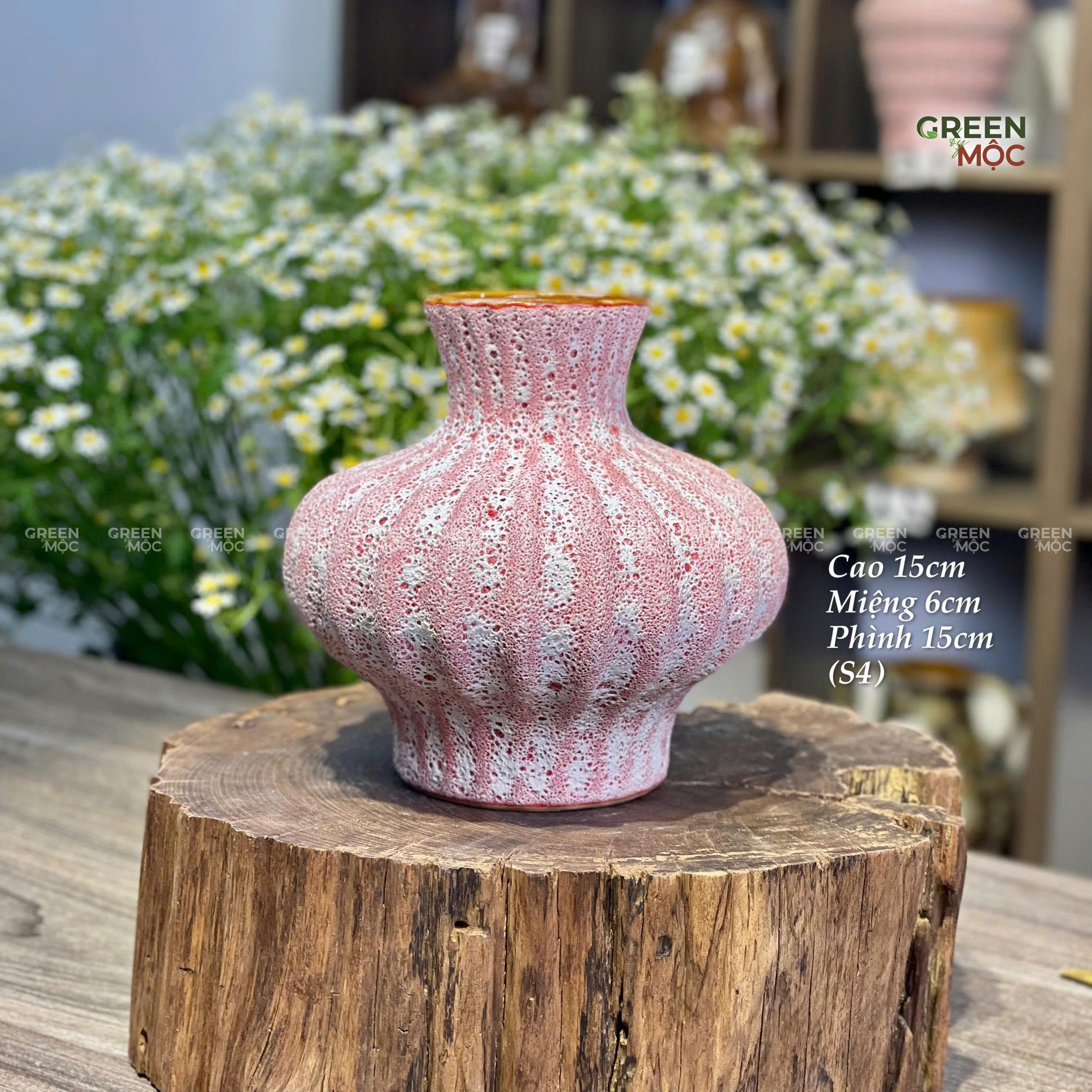 Bình Cắm Hoa Dáng Lồng Đèn Nhỏ Gốm Ngà Bát Tràng Cao 15cm
