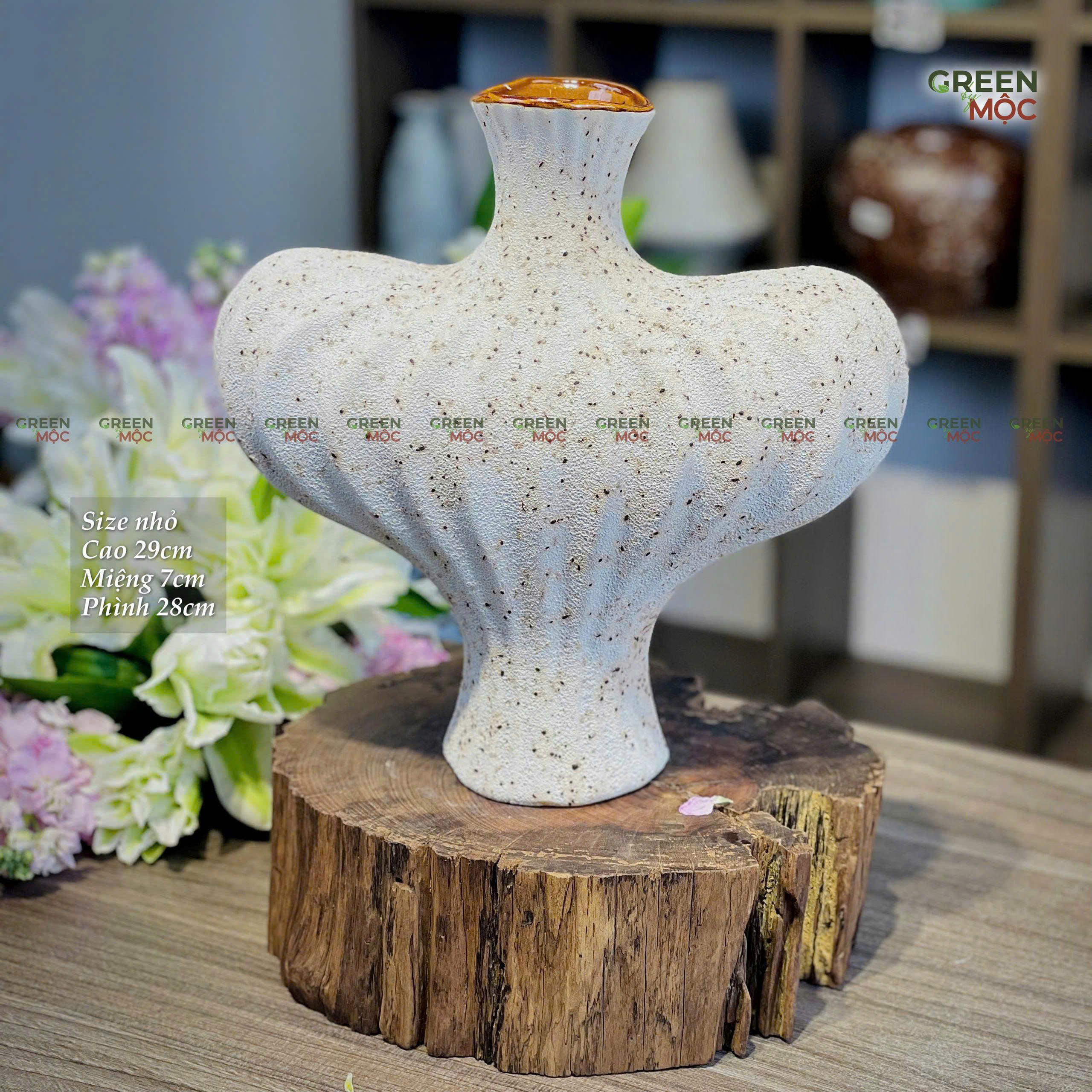Bình Cắm Hoa Dáng Lồng Đèn Trái Tim Gốm Ngà Bát Tràng 29cm