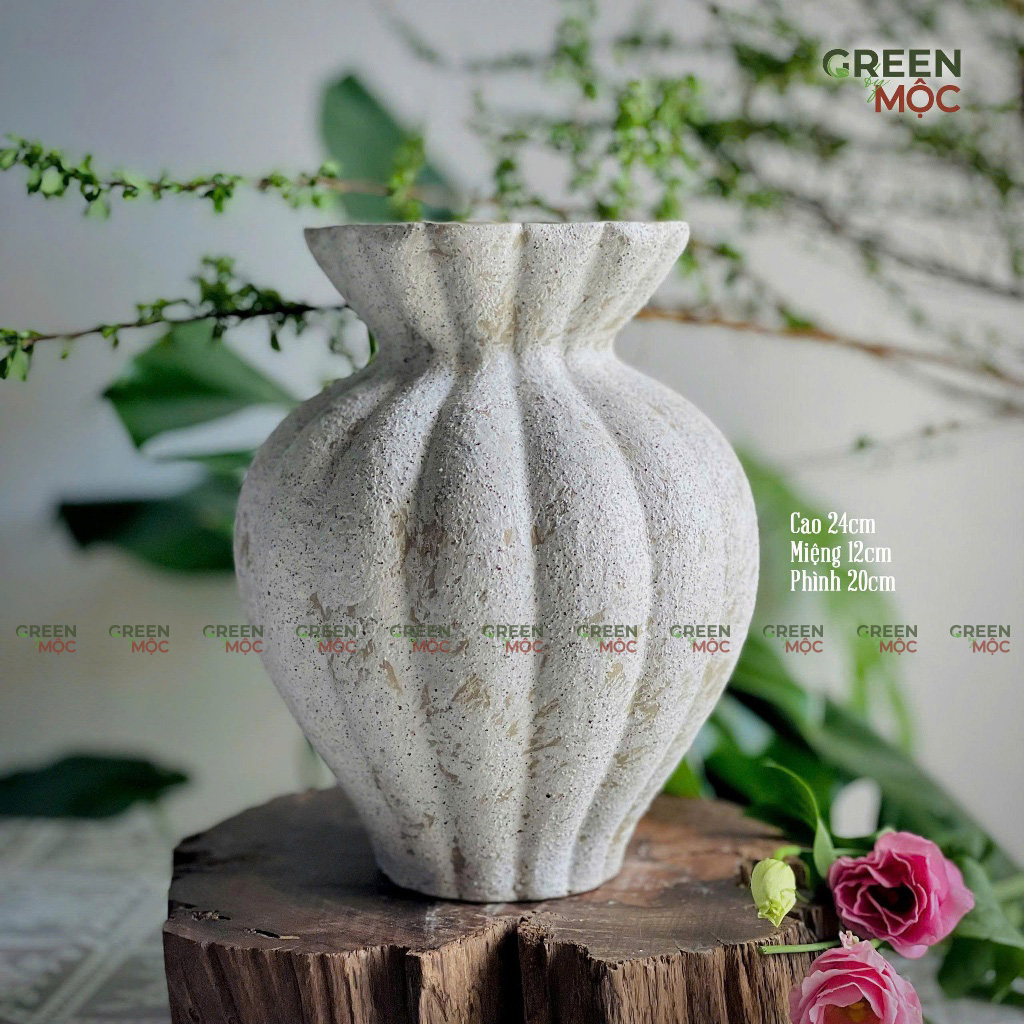 Bình Cắm Hoa Dáng Múi PT Ceramics Gốm Bát Tràng Thủ Công