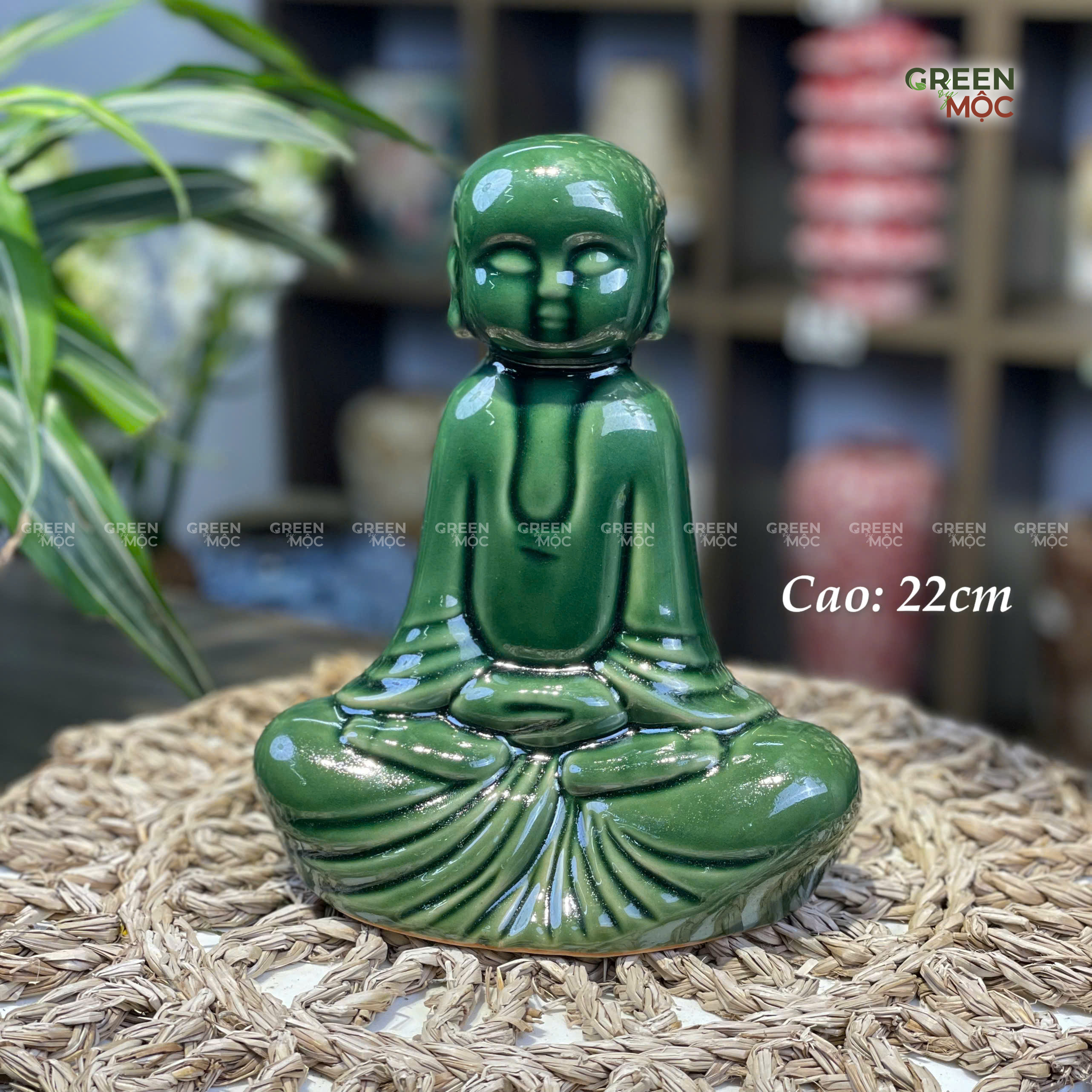 Tượng Chú Tiểu Ngồi Thiền Gốm Tùng Bát Tràng Cao 22cm