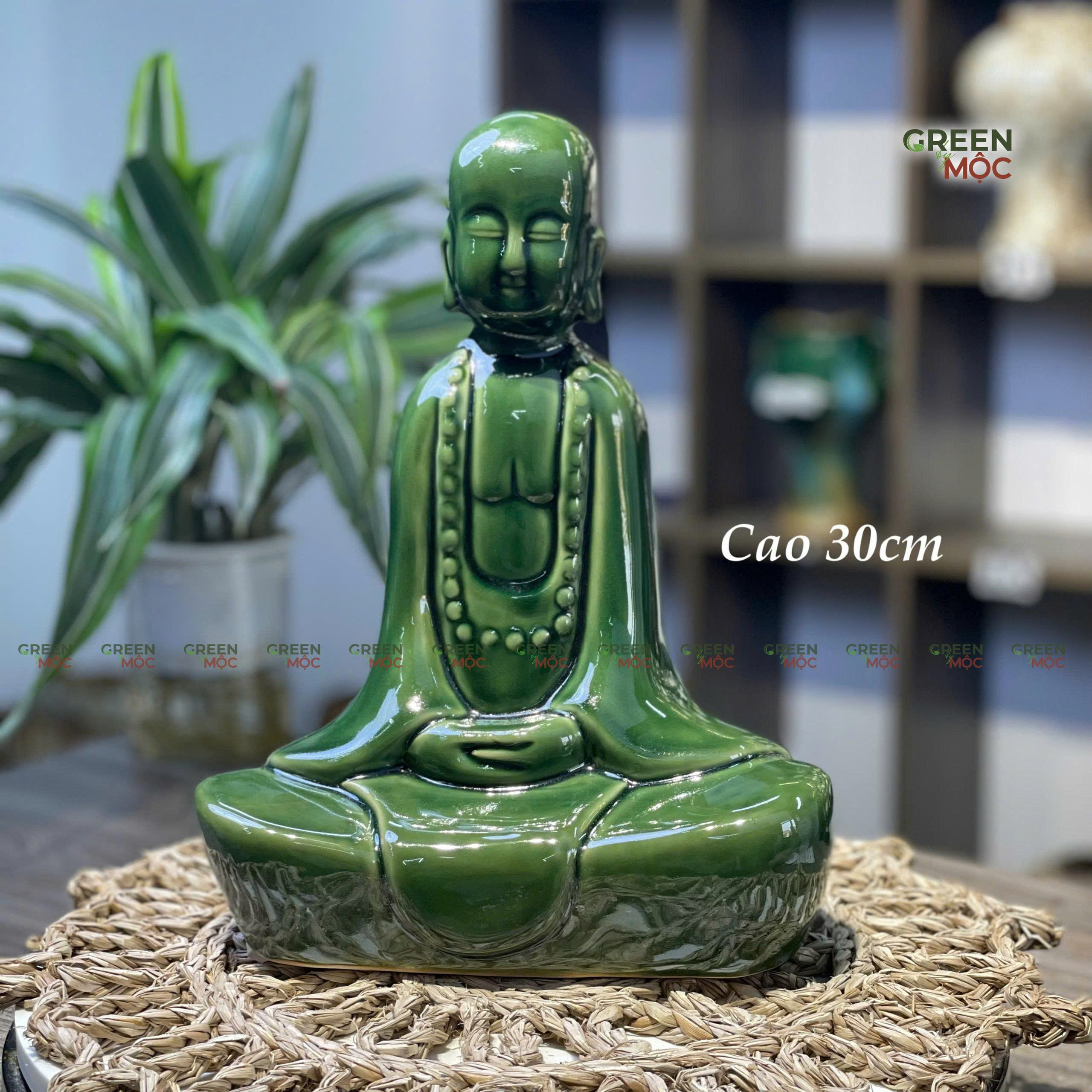 Tượng Chú Tiểu Ngồi Thiền Gốm Tùng Bát Tràng Cao 30cm