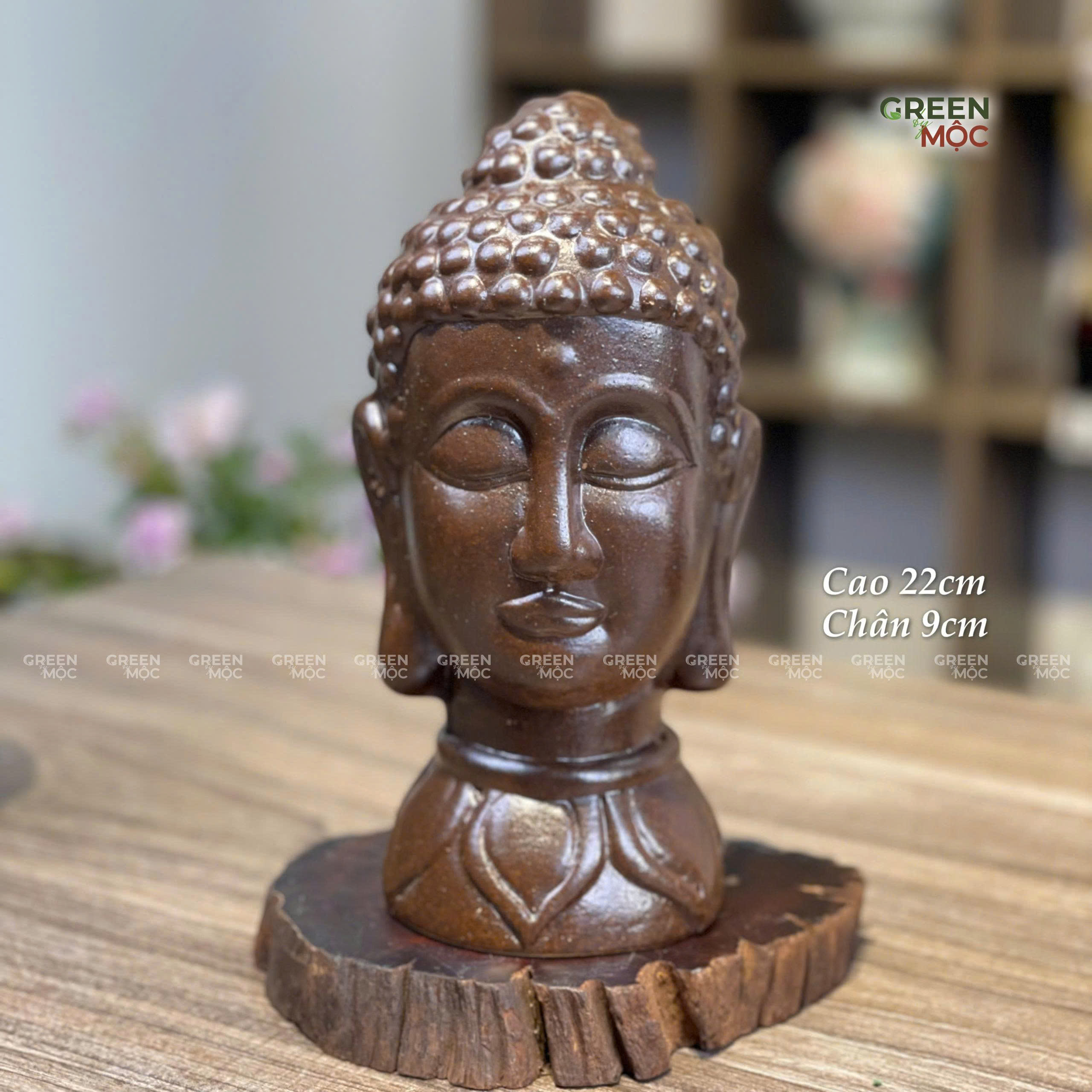 Tượng Phật Đầu Gốm Tùng Bát Tràng Cao 22cm An Nhiên