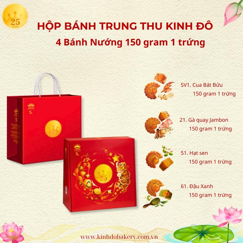 Hộp Bánh Trung Thu Kinh Đô 4 Bánh - Hương Vị Tinh Tế