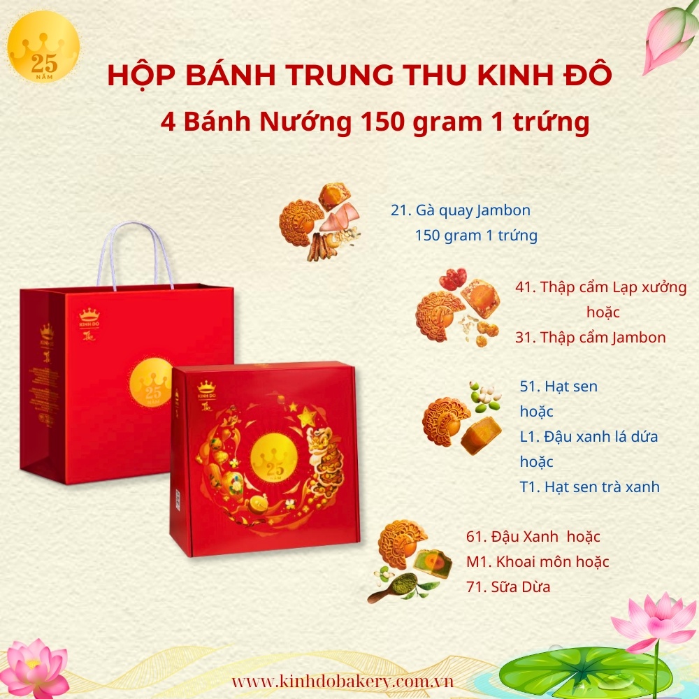 Hộp Bánh Trung Thu Kinh Đô - 4 bánh 150 g 1 trứng - Ánh trăng đêm hè