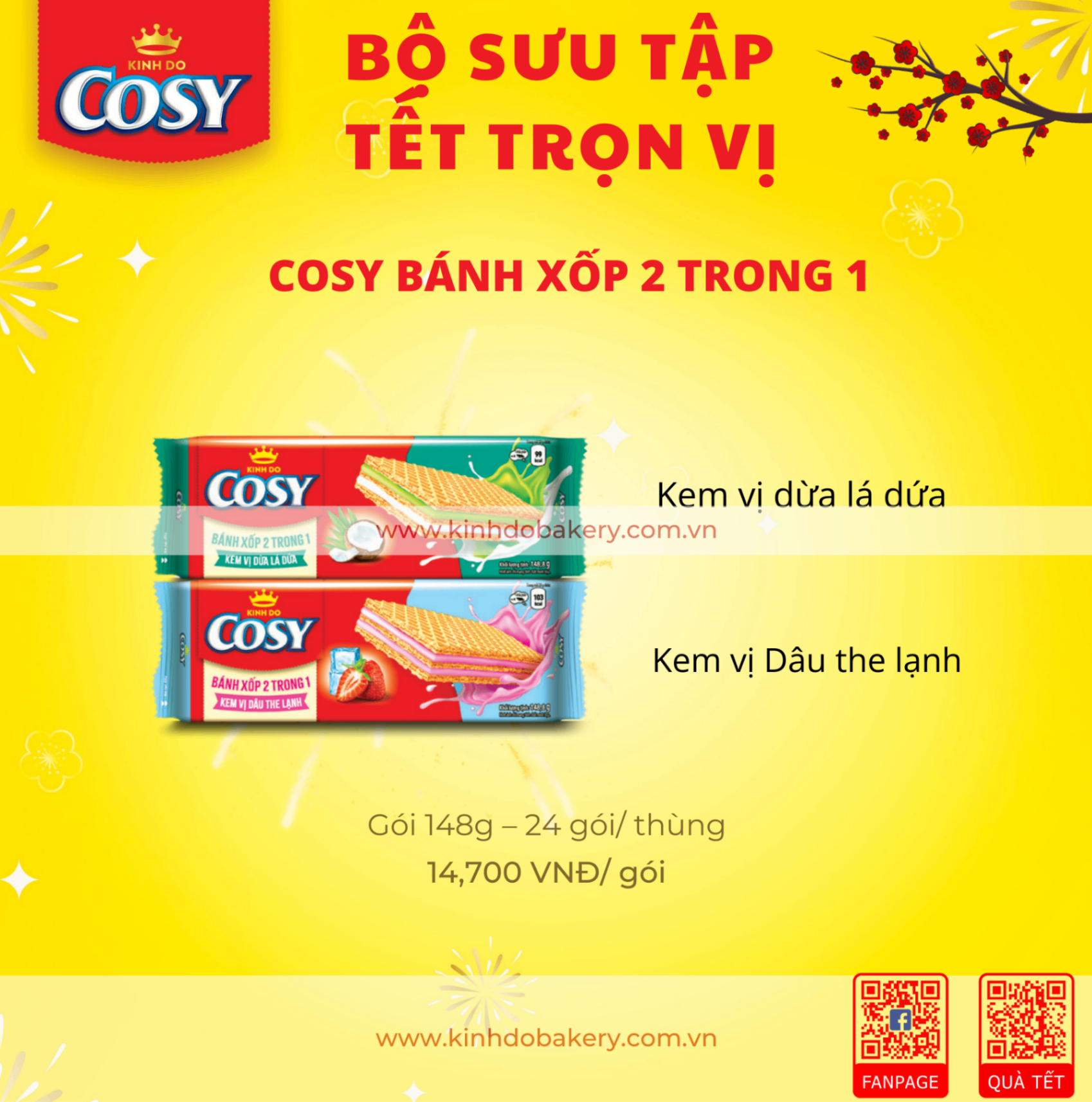 BST Tết Kinh Đô: Cosy bánh xốp 2 trong 1 vị kem vị dừa lá dứa