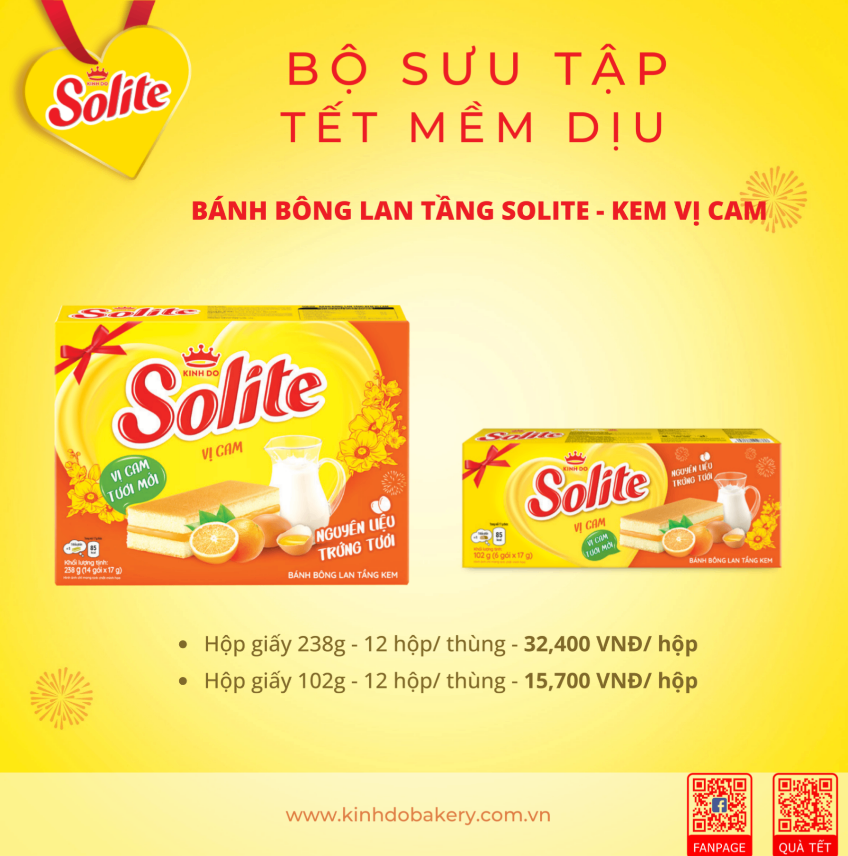 BST Tết Kinh Đô: Bánh Bông lan tầng Solite vị cam 102g